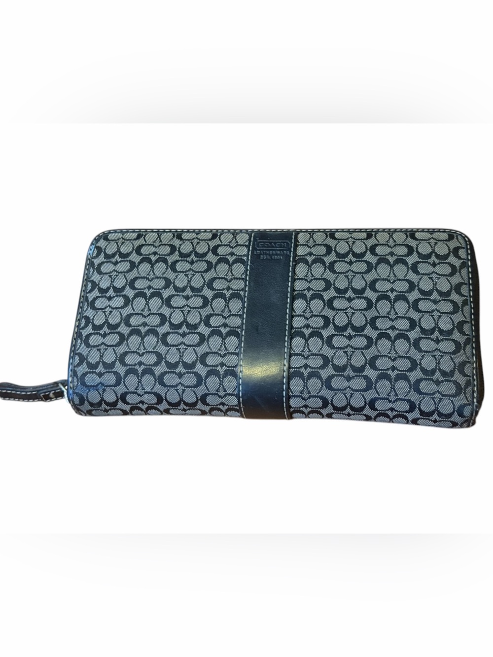 Coach Black and Gray Signature Zip Wallet